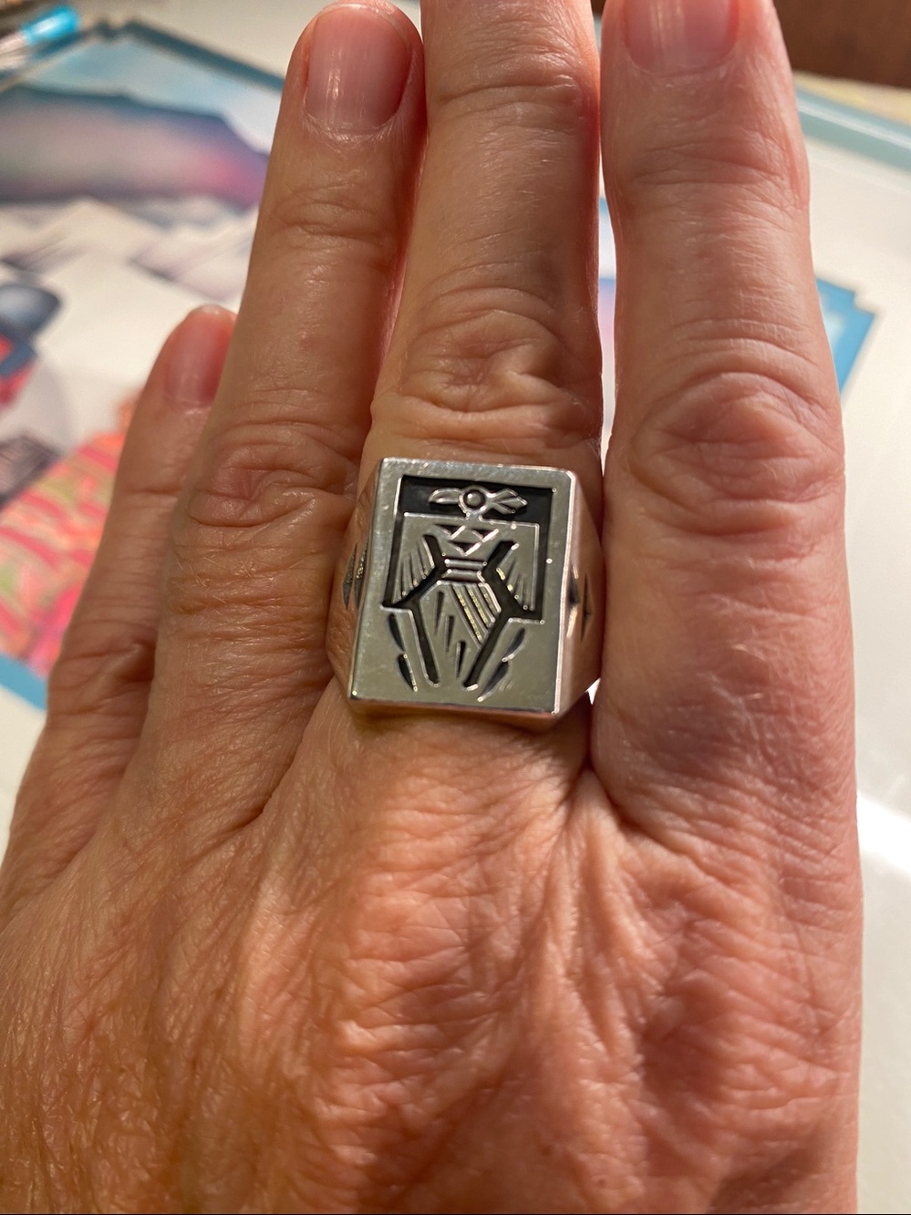 Native American Sterling Silver Thunderbird Ring Size 10.25 Signed